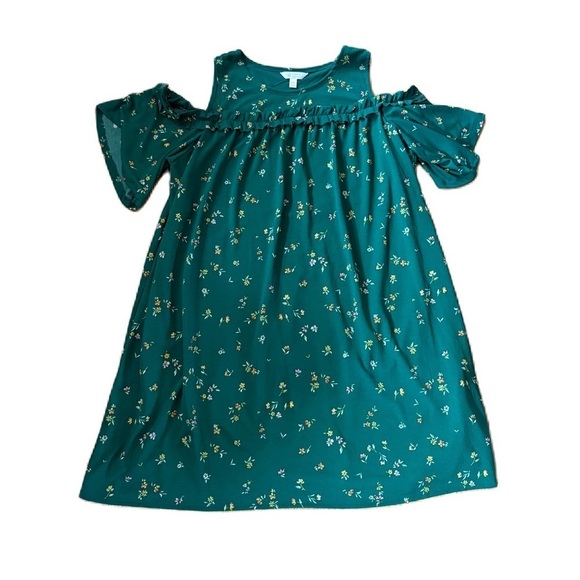 LC Lauren Conrad Cold Shoulder Green Floral Dress XXL Spring Irish - Picture 2 of 5